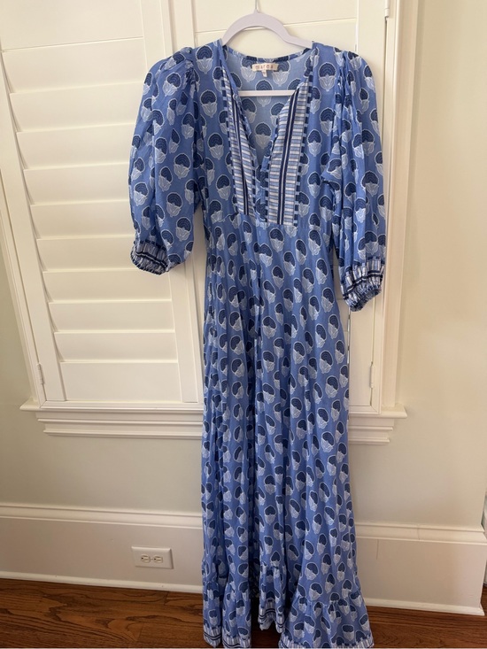 Marea By Liz Joy Dresses & Skirts - Blue Printed Maxi Dress with Puff Sleeves